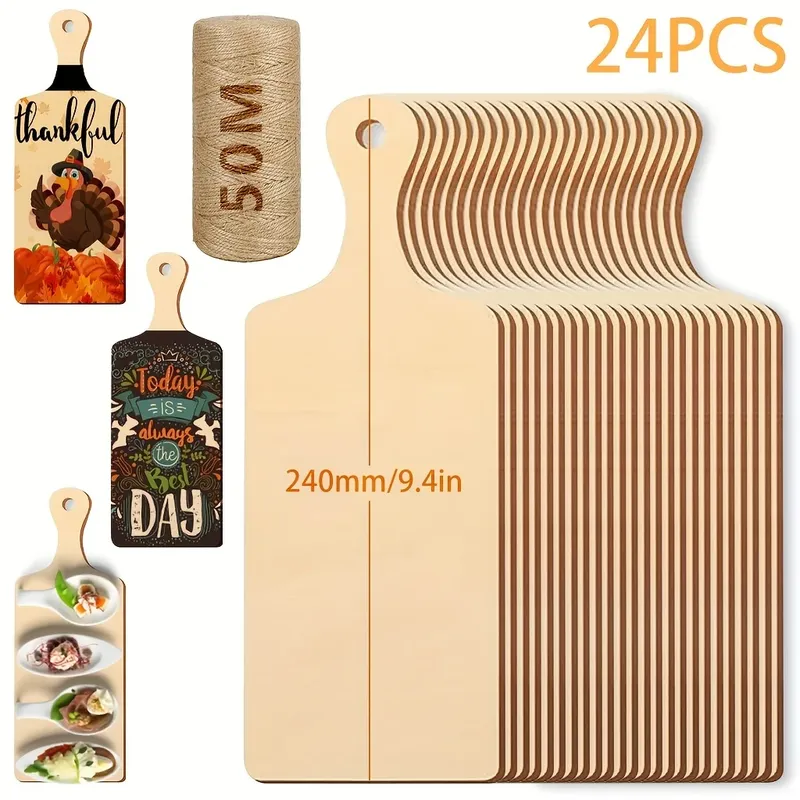 6pc/12 stücke/24 stücke (langer Griff, 9,4x3,5 Zoll) 50m Hanfseil Mini Holz Schneide brett mit Griff Thanksgiving kleinen Hack schwein
