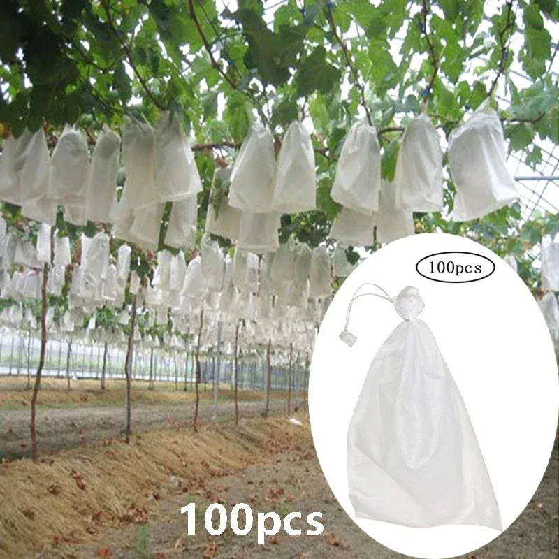 100 stücke Garten Erdbeere Trauben Obst Schutz Taschen Abdeckung Pflanze Kindergarten Tasche Schädlingsbekämpfung Anti-Vogel Mesh Tasche Gartenarbeit schützen