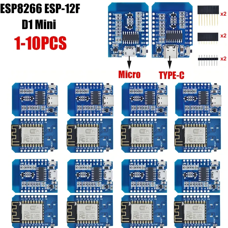 1-10pcs wemos d1 mini TYPE-C/micro usb esp8266 ESP-12F ch340g v2 modul wifi d1 mini entwicklungs board 3,3 v mit pin für arduino
