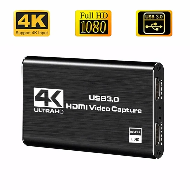 4k 1080p 60fps HD-Videoaufnahmekarte HDTV-Kamera-Aufnahmebox – kompatibel mit USB 3.0pc Live-Streaming Grabber Recorder