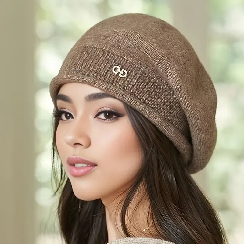 1 Stück, dehnbare Fleece-Beanie-Mütze für Damen mit Tasche, weiche und gemütliche Acryl-Strickmütze für Herbst und Winter
