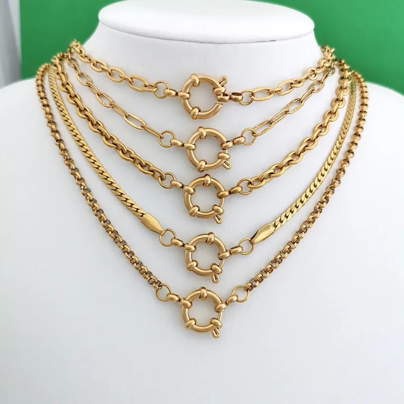 Frühlings-Seemannsknoten-Halskette für Damen und Herren, Edelstahl-Choker mit geometrischer Paperclip-Gliederkette, Rolo-PVD-Goldfarbe, Großhandel