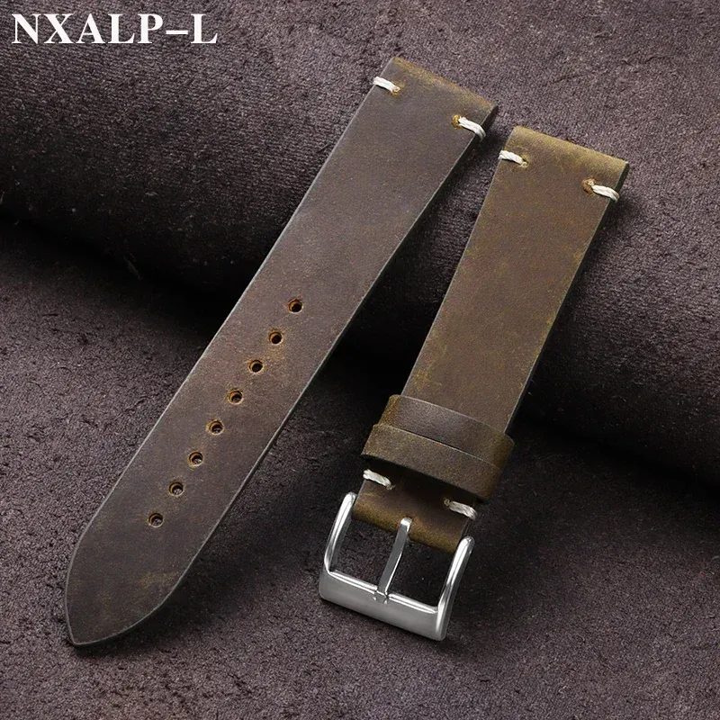 Vintage Ölwachs Leder Uhrenarmband 18mm 20mm 21mm 22mm Handgefertigte Nähte Rindslederarmband für Omega für Seiko Smartwatch Armband
