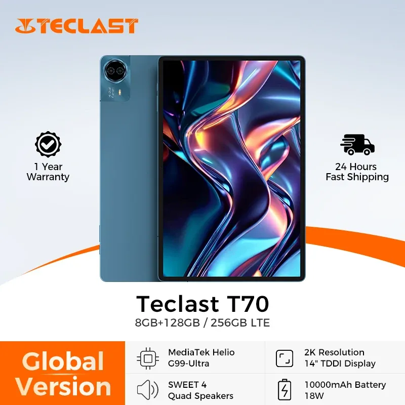Teclast T70 Tablets 14 Zoll 2K Display 128GB 256GB MediaTek Helio G99 10000mAh Akku LTE Dual SIM Android 15 Tablet Globale Version