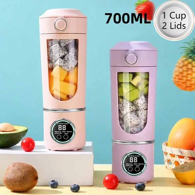 Neuer tragbarer Saftbereiter-Mixer für Shakes, Smoothies, 700 ml, mehrere Farben, 12 Klingen, schnelles Mischen, 2-in-1-Mixer, Flaschen-Entsafter