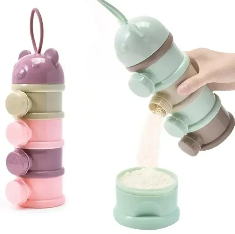 HOMFISH 4-lagige tragbare Milchpulverbox im Bärenstil mit mehreren Öffnungen, Aufbewahrungsbox für Säuglingsbabynahrung, Snackbehälter für Kleinkinder