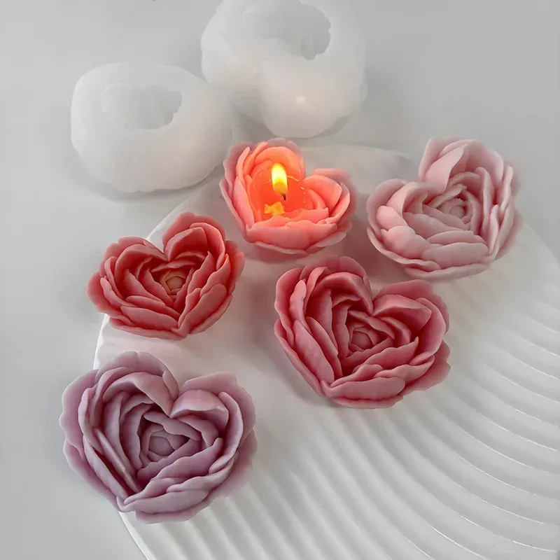 Liebe Blume Silikon Form DIY Herzförmige Rose Duftkerze Gips Seife Harz Formen Handgemachte Schokolade Dessert Kuchen Werkzeug