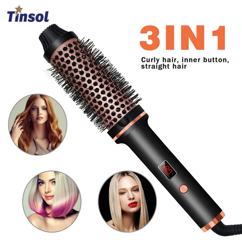 TINSOL 3-in-1 Ionen-Lockenstab und Glätteisen Professioneller Lockenstab Beheizter Stylingkamm Hitzebeständiger Kamm