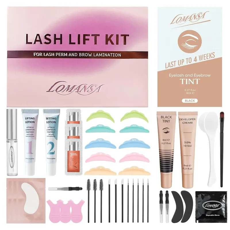 Lomansa Wimpernlift- und Farbset, Wimperndauerwelle-Set, Locken, Dauerwelle, voluminöse Wimpern mit komplettem Werkzeug, Salon-Result, hält 4 Wochen