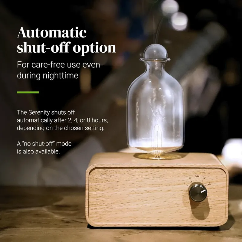 Verneblerde Diffusoren für ätherische Öle für die Aromatherapie – batteriebetriebener Diffusor, Öldiffusor aus Holz und Glas für das Heimbüro