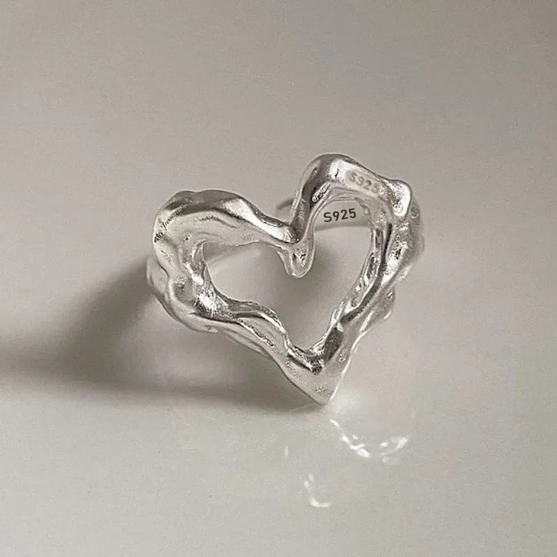 Ringe aus 925er-Sterlingsilber für Damen und Herren, minimalistischer, handgefertigter, einfacher Herzring, Party-Schmuck, Geschenk, verhindert Allergien
