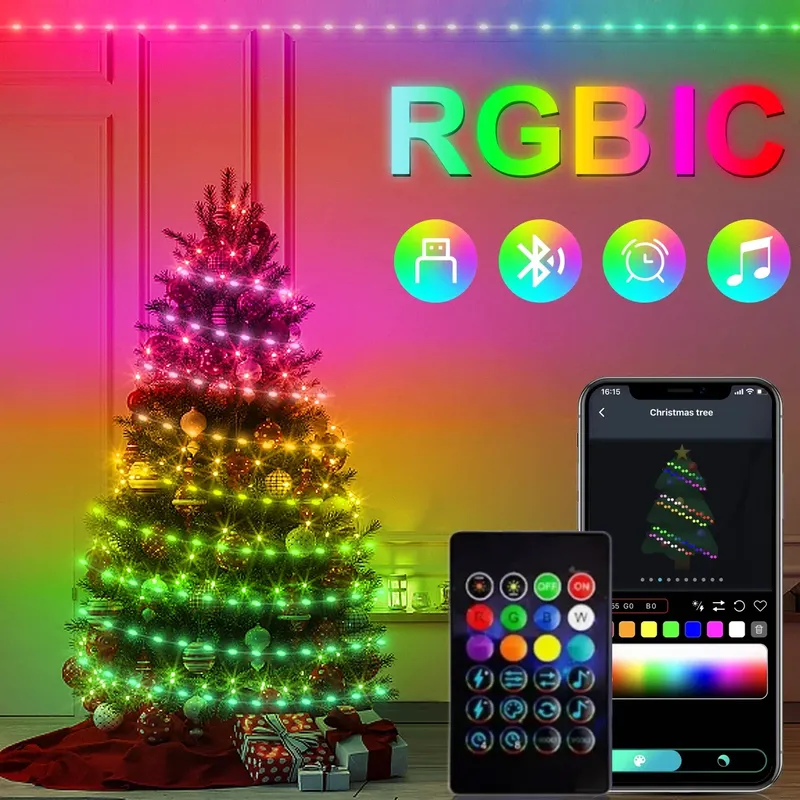 20m Traum farbe USB 5V LED String Licht Bluetooth Musik App RGBIC adressierbare Lichterketten Geburtstags feier Girlande Weihnachts dekor