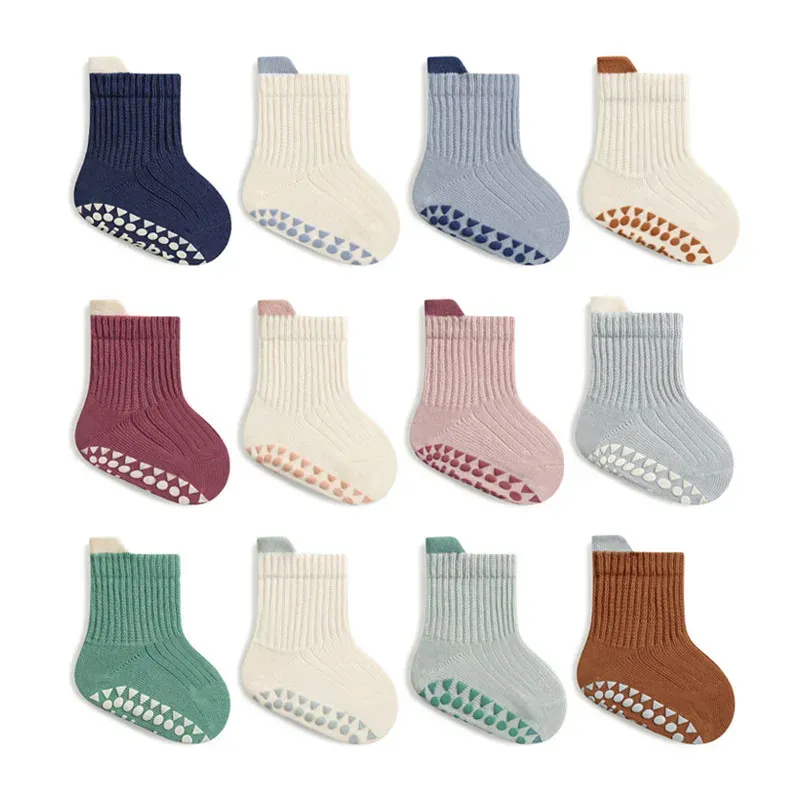 3 Paar Kinder-Baumwollsocken für Jungen und Mädchen, niedliche, bequeme, atmungsaktive, rutschfeste Babyvloersocken
