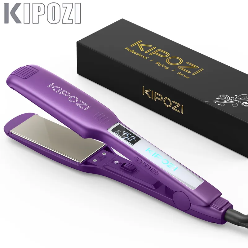 KIPOZI Professioneller Haarglätter, Titan-Glätteisen mit digitalem LCD-Display, Dual-Voltage, sofortige Heizung, Lockenstab, Geschenk