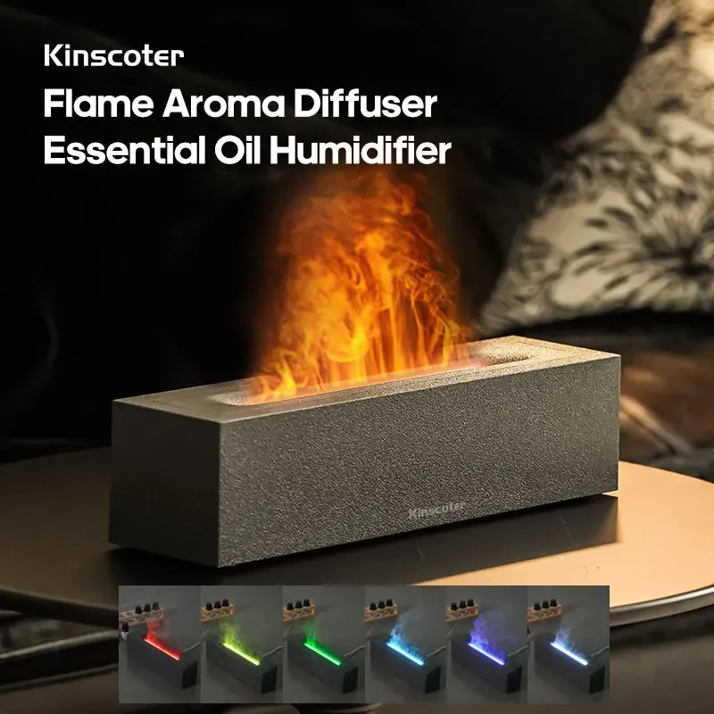 KINSCOTER Flamme Aroma Diffusor Luftbefeuchter Ultraschall Kühlen Nebel Maker Fogger LED Ätherisches Öl Lampe Realistische Feuer Difusor