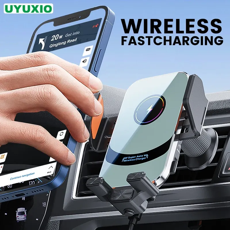 UYUXIO Drahtloses Autoladegerät, superschnelles Laden, automatische Klemmung, Lüftungsschlitze, Autotelefonhalter für iPhone 16, 15, 14 Pro Max, Samsung