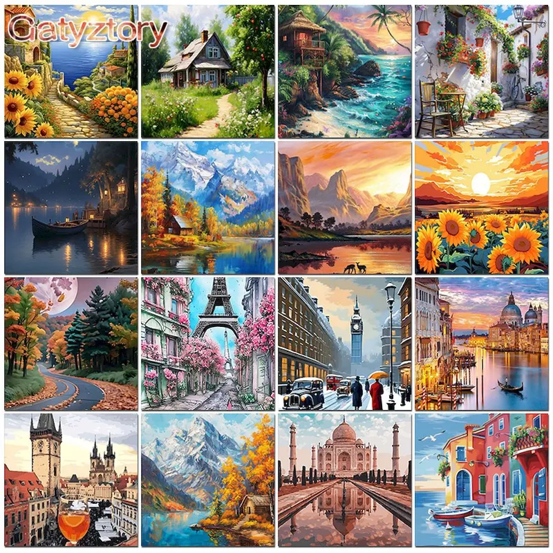 PhotoCustom Ölgemälde nach Zahlen Malen auf Zahlen für Erwachsene Diy Strand Landschaft Geschenk Hausgarten handgefertigt auf Leinwand Neu