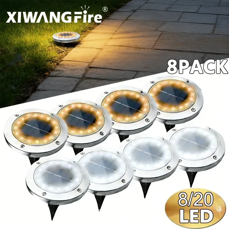 Solar-Bodeneinbauleuchten, 8/20 LED Wasserdichte Untergrund-Spotlights für Garten, Weg, Einfahrt und Landschaftsgestaltung