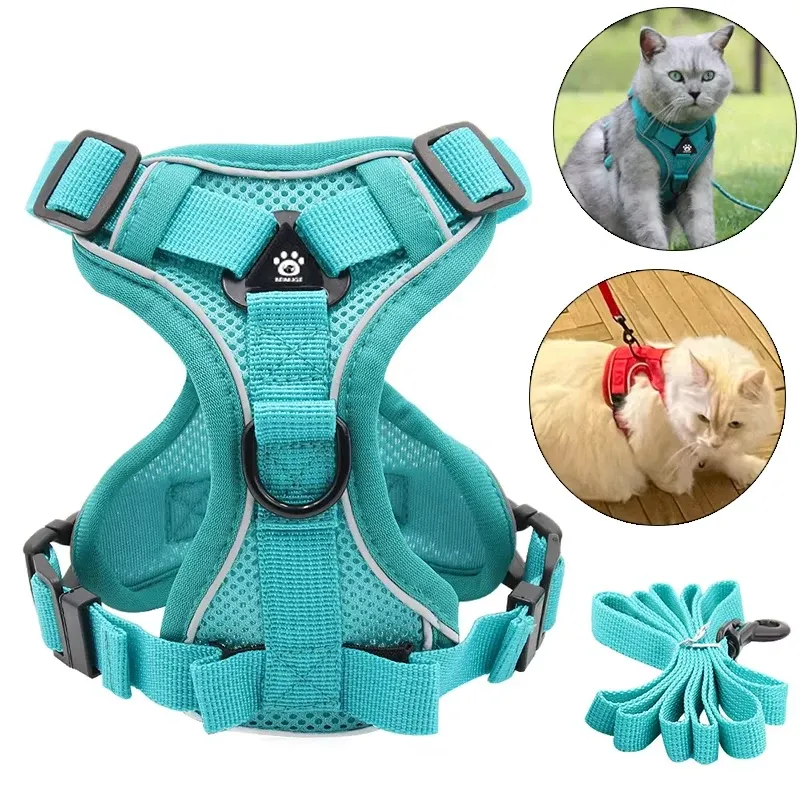 Katzengeschirr und Leine-Set, auslaufsicher, atmungsaktiv, reflektierend, verstellbarer Brustgurt für Kätzchen, Heimtierbedarf für Spaziergänge im Freien