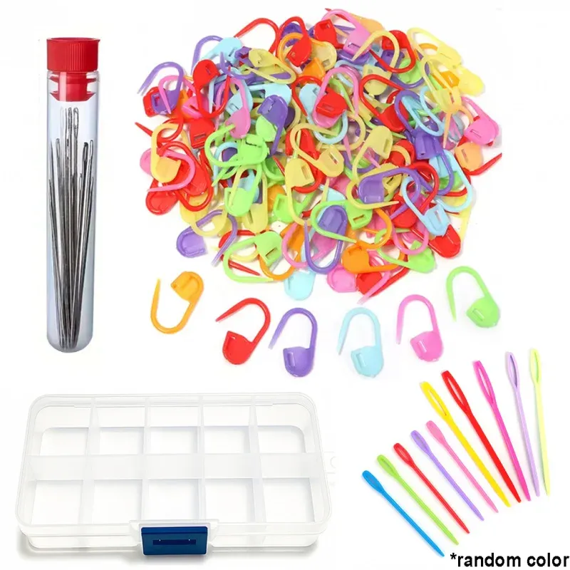 Näh- und Stricksets mit Großen Stumpfen Garnnadeln & Plastik-Webnadeln & Häkel-Maschenmarkierern