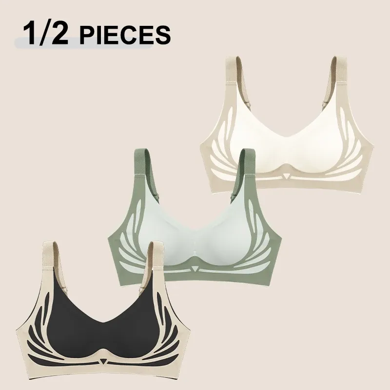 1/2 Teile/satz Frauen Push-Up Bhs Nahtlose Komfortable Engel Flügel Bhs Set Trendy Weiche Atmungsaktive Unterwäsche Weibliche Keine draht Dessous