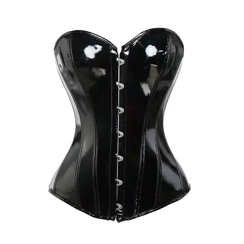 Schwarzes PVC-Vinyl-Korsett in Übergröße für Damen, sexy Vollbrust-Bustiers, Top, glänzendes Leder, Dessous, Steampunk-Korsett mit Schnürung