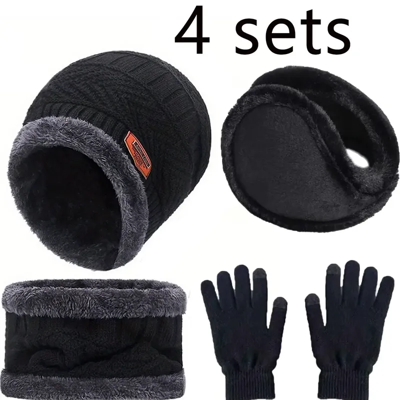 2/4 stücke sets Winter Warme Samt männer Hut Schal Handschuhe Set Für männer und frauen Mädchen Outdoor Reiten Hut mützen Nackenschutz Schal