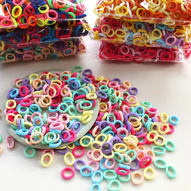 100/300/500 Stück Haarbänder für Kinder, buntes Nylon, Scrunchie, Haargummis, Gummiband, Kinder, elastische Ligen, Mädchen-Haar-Accessoires