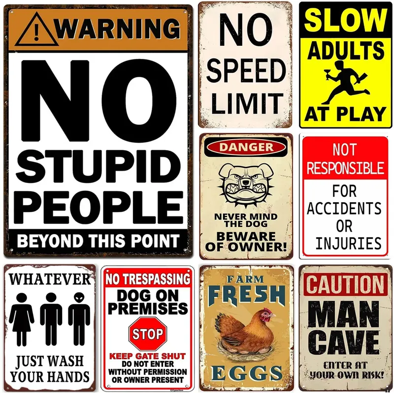 Vintage-Warnschilder aus Metall „No Stupid People Beyoud This Point“, Wanddekoration für Zuhause, Bars, Garage, Café, Club, Männerhöhle, Kneipen, Retro