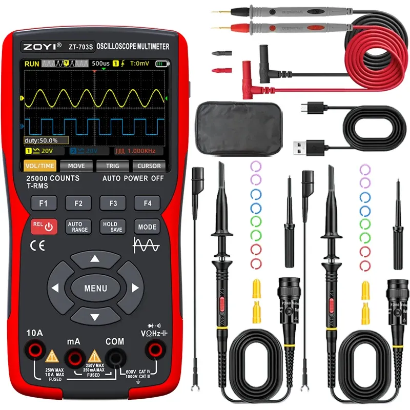 ZT-703S 3-in-1-Handoszilloskop für die Automobilindustrie, Zweikanal, 50 MHz, mit Digitalmultimeter und Signalgenerator-Tester