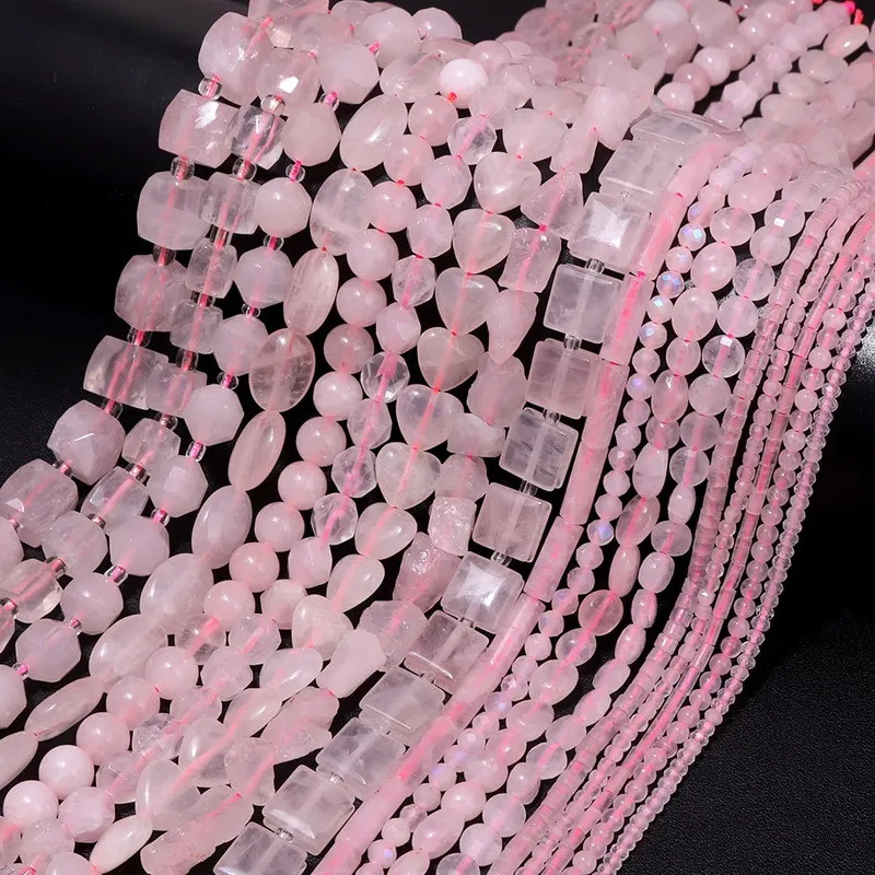 Natürliche Rosenquarz Perlen Facettierte Quadratische Herzform Rohr Perle Rosa Kristall Quarz Lose Perlen Für Schmuck Machen Halskette DIY