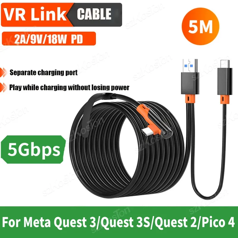 5 Gbit/s Datenübertragung USB3.0 Gen2 auf Typ-C für Meta Quest 3S Link Kabel VR Headset Schnellladung für Quest 3 Quest 2 Zubehör