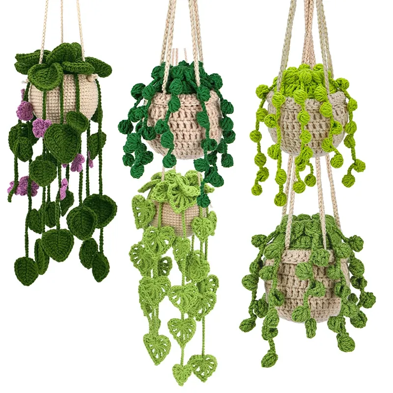 KRABALL Häkel-Pflanzen-Set zum Aufhängen mit Anleitung, einfaches Handstrickgarn, Kugelfaden, Nadeln, Haken, Strickwerkzeuge, Zubehör-Set