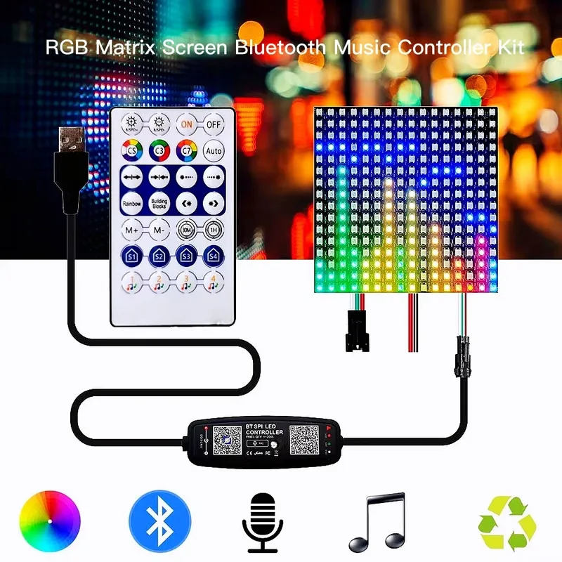 WS2812B RGB-Pixel-Matrixbildschirm ECO individuell adressierbarer digitaler flexibler programmierbarer DC5V-Bluetooth-Controller-Kit mit 28 Tasten