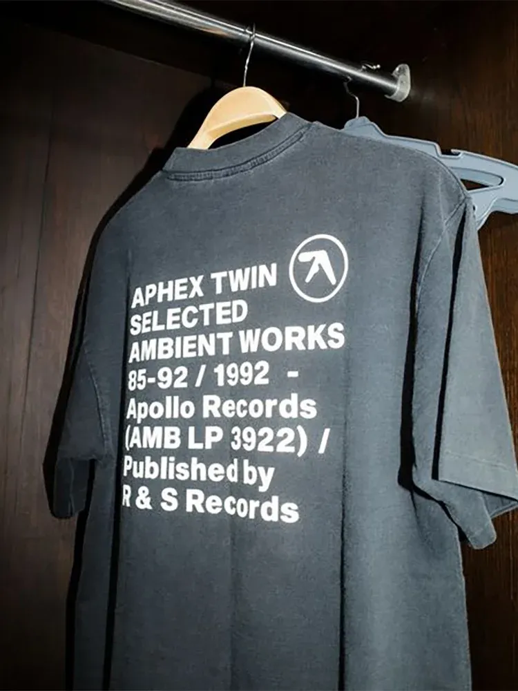 Männer T-Shirt Aphex Twin Gewaschen Schwarz Druck Baumwolle Grafik Übergroßen Koreanische Mode Kurzarm Tops Tees Y2k Streetwear Kleidung