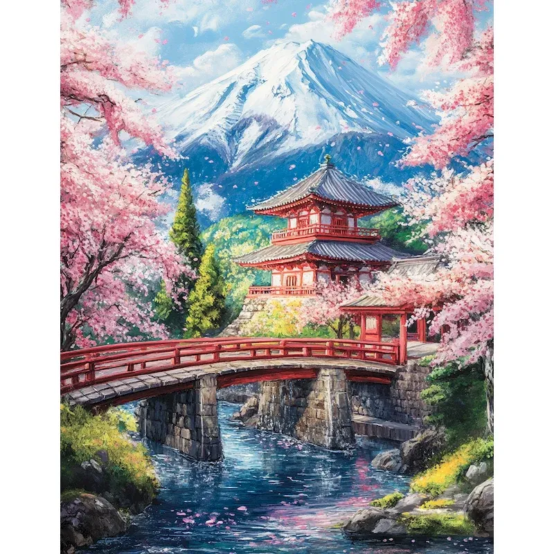GATYZTORY 40x50cm Malen nach Zahlen für Erwachsene Kirschblüten Malen nach Zahlen DIY Geschenk Einzigartige japanische Heimdekorationen Kunstwerk