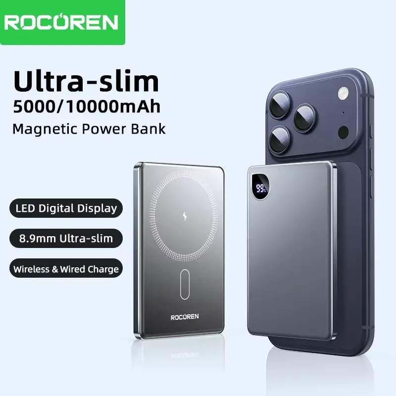 Rocoren 10000 mAh Magnetische PowerBank Schnelle Aufladung 5000 mAh Power Bank Tragbare Drahtlose Ladegerät Batterie Für iPhone 17 16 Pro max