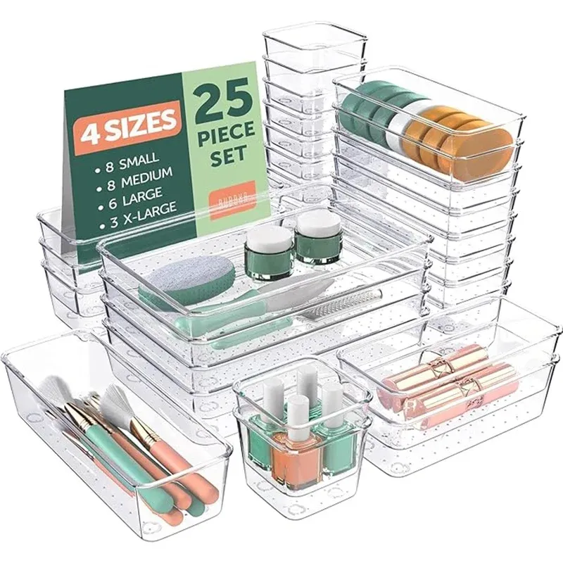 25-teiliges Aufbewahrungsbox-Set mit visueller Schublade, transparentes Fach, multifunktionale Desktop-Aufbewahrungsbox für Schreibwaren und Kleinigkeiten