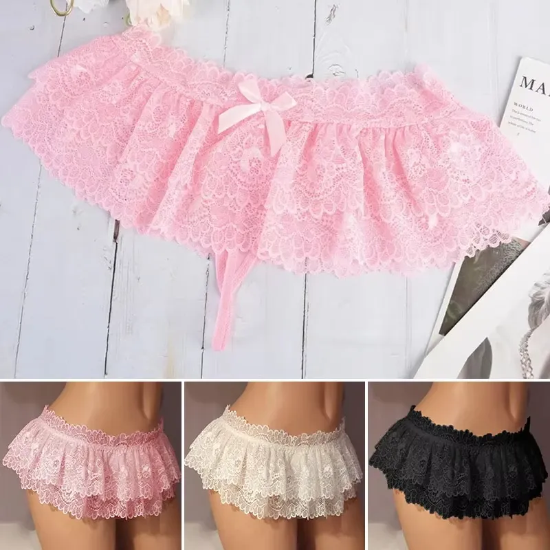Damen Sexy Cosplay Vintage Faltenrock Ultrakurzer Rock Niedliche Nachtwäsche Spitzen Tangas Höschen Dessous Slips Minirock
