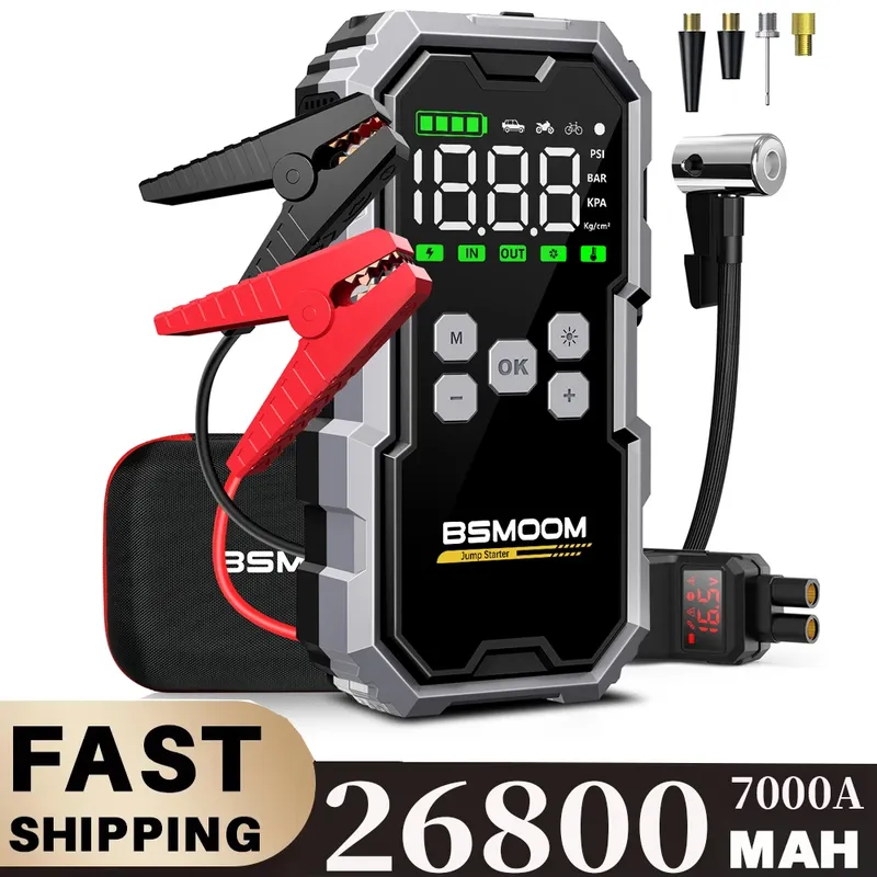 150PSI Luftpumpe Auto-Batterie Notfall-Booster 7000A/1500A PEAK Starthilfe Powerbank Tragbares Startgerät Auto-Starter Neu