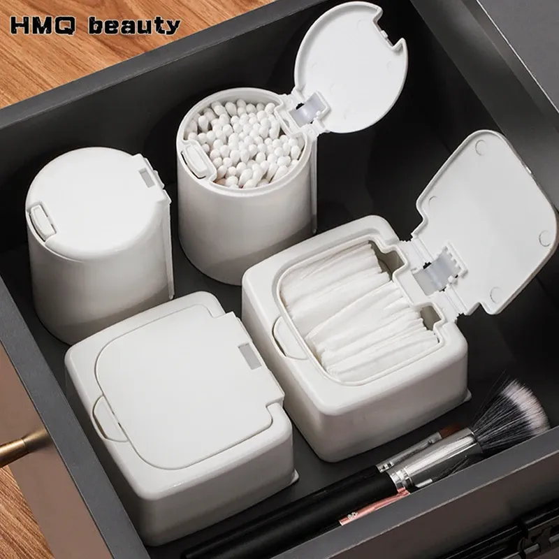 Desktop-Pop-up-Aufbewahrungsbox, Wattestäbchen, Make-up-Organizer mit Abdeckung, staubdichter Kunststoff-Halter für kleine Dinge, Beauty-Tools