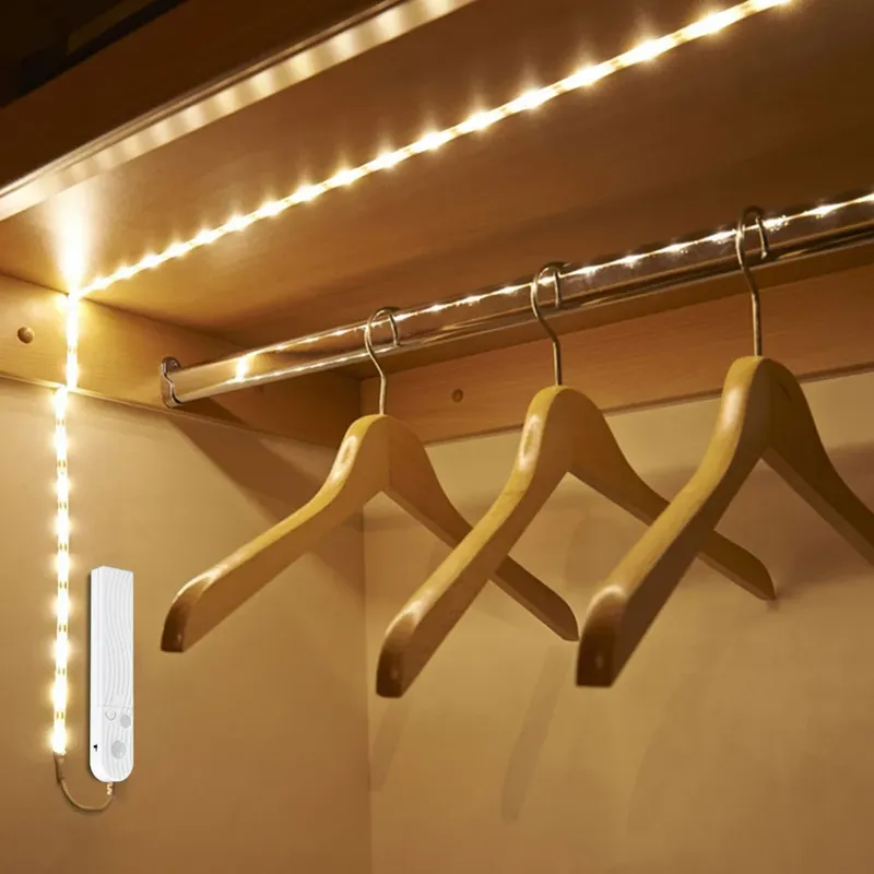 LED-Unterschrankleuchte, LED-Streifen, LED-Lampe mit kabellosem PIR-Bewegungssensor, USB-Anschluss, Licht für Küche, Treppen, Kleiderschrank, Bett, Seitenlicht