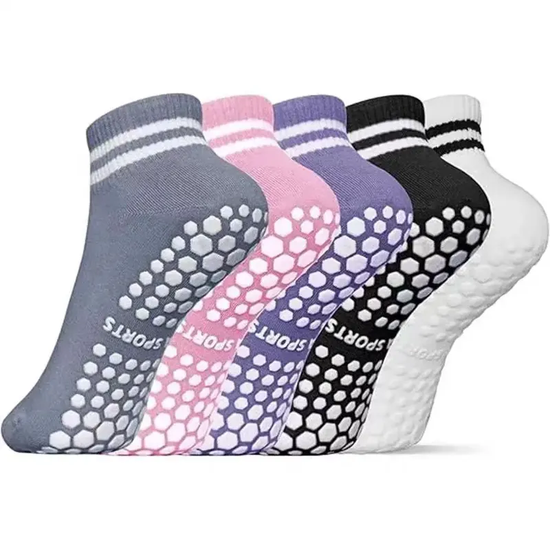 Grip-Socken für Damen, rutschfeste Pilates-Yoga-Socken mit doppelten Streifen, rutschfeste Socken für Workout, Ballett, Sportsocken