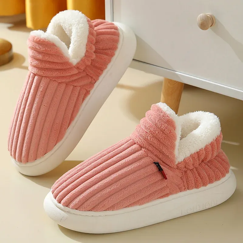 2025, mode Paar Winter Warme Plüsch Hausschuhe Dicke Sohle Nicht Slip Casual Baumwolle Schuhe Frau Cord Weiche Indoor Hause Hausschuhe