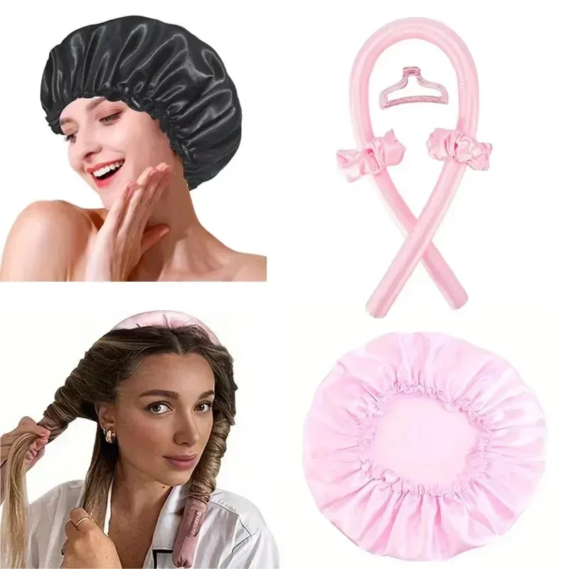 2 stücke Wärme Kostenloser Haar Curler Satin Seide Schlafen Kappe Set Headwrap für Natürliche Lockiges Haar Lange Haarpflege Welle schlafen Curling Werkzeug