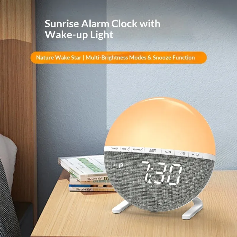 Sonnenaufgang-Wecker mit Aufwachlicht, Graduelle Sonnenaufgangssimulation & Einschlafhilfe Nachtlicht, Intelligente Nachttischlampe für Kinder und Erwachsene