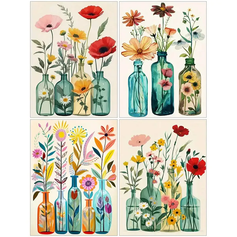 DIY Malen nach Zahlen Mohnblume Malen nach Zahlen Vase Leinwand Kits für Anfänger Bastelbedarf Erwachsene handgemaltes Geschenk