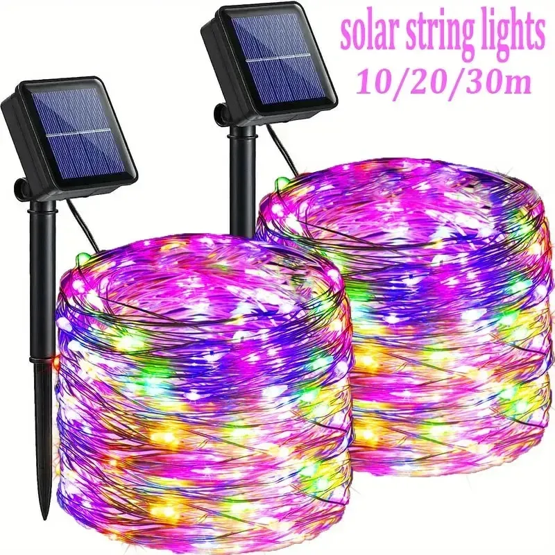 Lichterkette, Solar-Gartenleuchten, Lichterkette mit 8 Modi, wasserdichte Drahtlichter für Terrasse, Hof, Bäume, Weihnachtsfeier