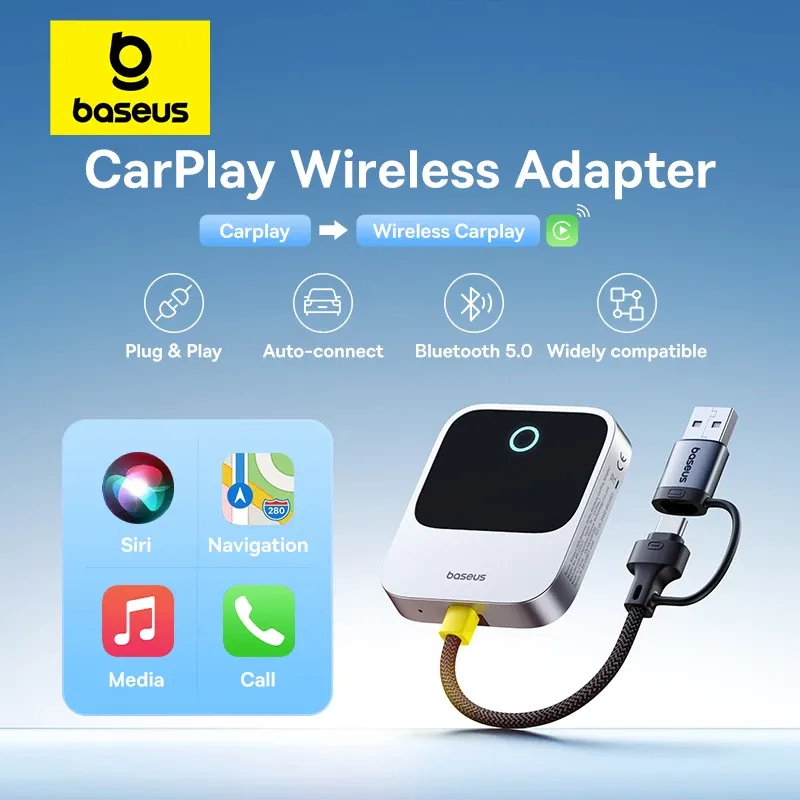 Baseus Wireless CarPlay verkabelt mit kabellosem CarPlay-Adapter, Auto Connect Car Intelligent Systems Plug&Play Bluetooth Smart CarPlay
