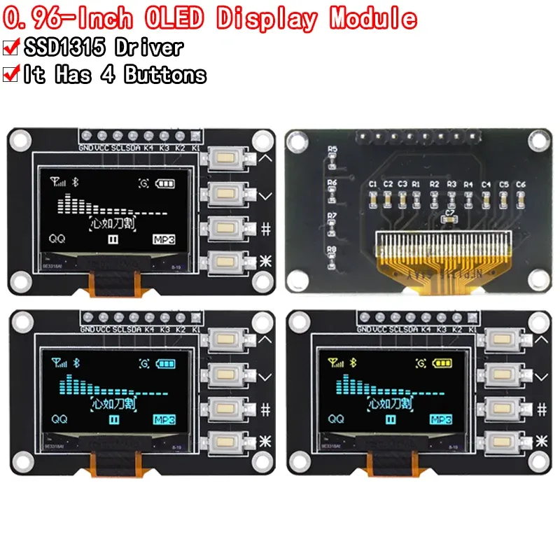 0,96 Zoll OLED IIC Weiß/GELB BLAU/BLAU 12864 OLED-Display mit 4x4 Tasten I2C SSD1315 LCD-Bildschirmplatine für Arduino